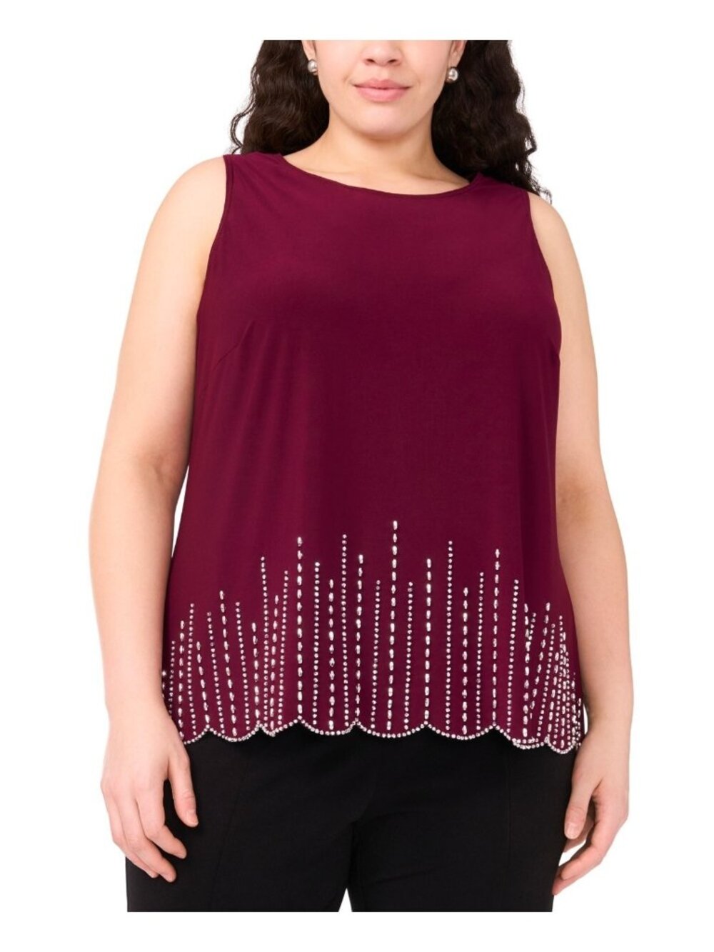 MSK Plus Size 3X Round-Neck polyester Sleeveless Top Red Burgundy $79